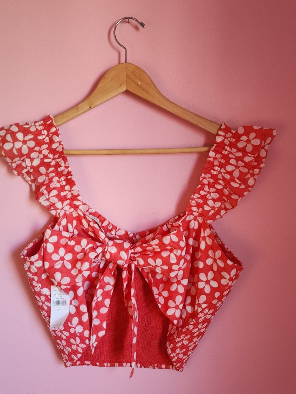 American Eagle red and white crop top with flutter straps - Picture 2 of 7